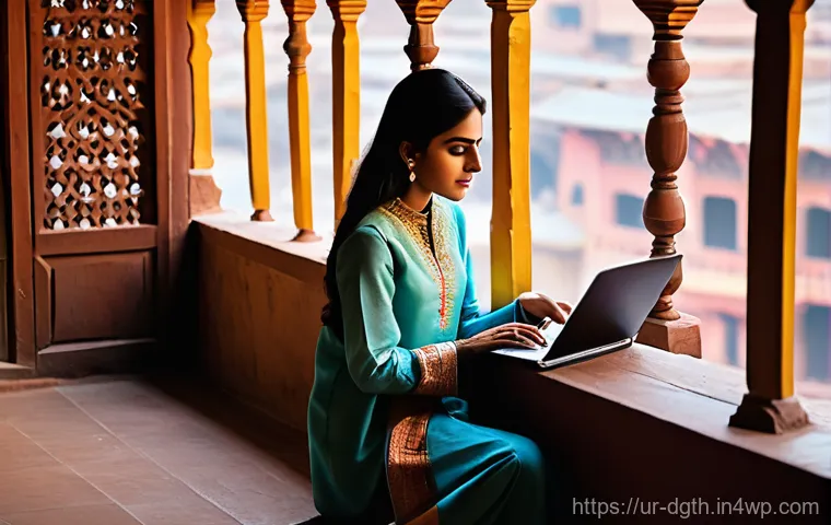 디지털 노마드와 글로벌 비즈니스의 관계 - **Prompt 1: Serene Productivity in a Historic Setting**
"A serene and focused young Pakistani wo...