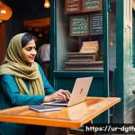 Home 21 디지털 노마드와 직장 문화의 차이 - A vibrant digital nomad workspace scene set in a cozy café in Lahore, Pakistan, showcasing a young p...