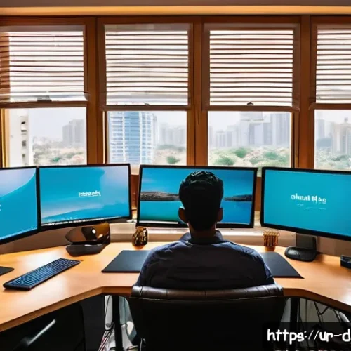 Home 32 디지털 노마드의 커리어 포지셔닝 - A vibrant digital nomad workspace featuring a young South Asian man working on web development proje...