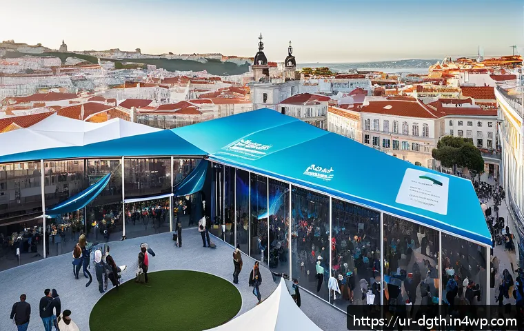 디지털 노마드를 위한 네트워킹 행사 - A vibrant international digital nomad networking conference scene in Lisbon, Portugal during the Web...